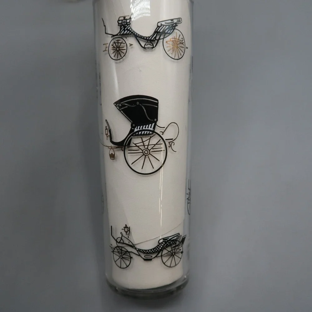 5 Vintage Libbey Black‎ Gold Carriage Drinking Glasses Highball Bar Tom Collins